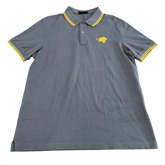 Prada Other - Prada Mens XL Polo Shirt Grey Yellow Panther Embroidered Tipped Cotton Pique